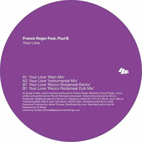 Franck Roger - Your Love Feat Paul B (Rocco Rodamaa Mixes) - Import Vinyl 12 inch Record