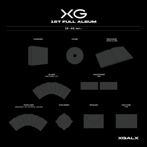 XG - 1st FULL ALBUM: TBA - Japan XG ver. CD+Photo Book+Id Card+Logo Sticker+Photo Card+Star Finder+Envelope+Post Card