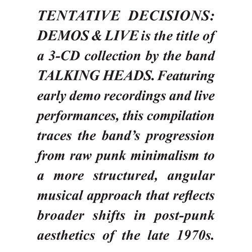 Talking Heads - Tentative Decisions: Demos & Live - Import 3 CD