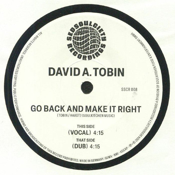 David A.Tobin - Go Back And Make It Right - Import Vinyl 7 inch Shingle Record