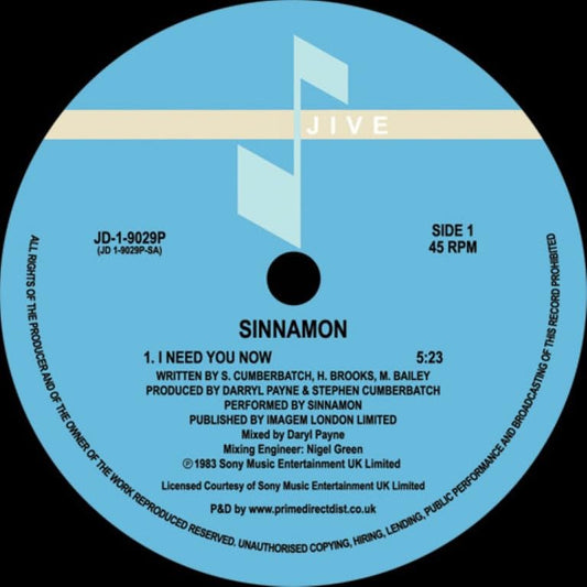 Sinnamon  -  I Need You Now  -  Import 12inch Shingle Record