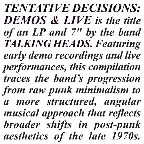 Talking Heads - Tentative Decisions: Demos & Live - Import Vinyl LP Record+ 7-inch