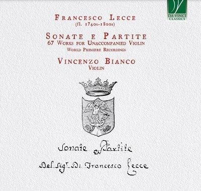 Vincenzo Bianco(Vn)(2Cd); Lecce, Francesco (Fl.1740S-1800S) - Lecce, Francesco (fl.1740s-1800s) Sonate e Partitte : Vincenzo Bianco(Vn)(2CD) - Import 2 CD