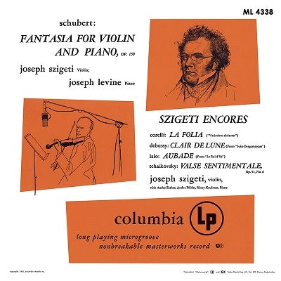 Schubert (1797-1828) - Fantasy: Szigeti(Vn)J.levine(P)+encores - Import LP Record