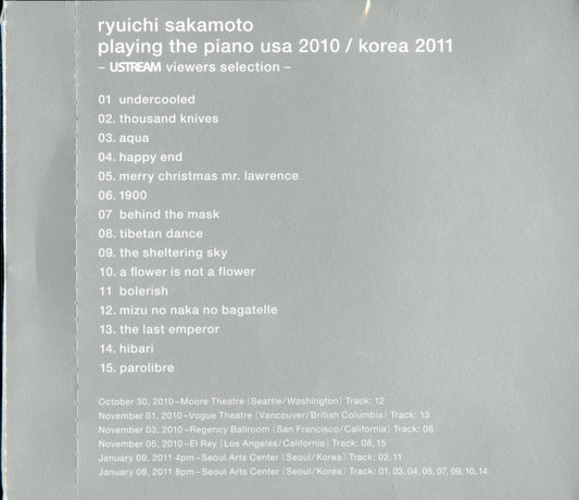 Ryuichi Sakamoto - Playing The Piano Usa 2010 / Korea 2011 Ustream Viewers Selection - - Japan  CD